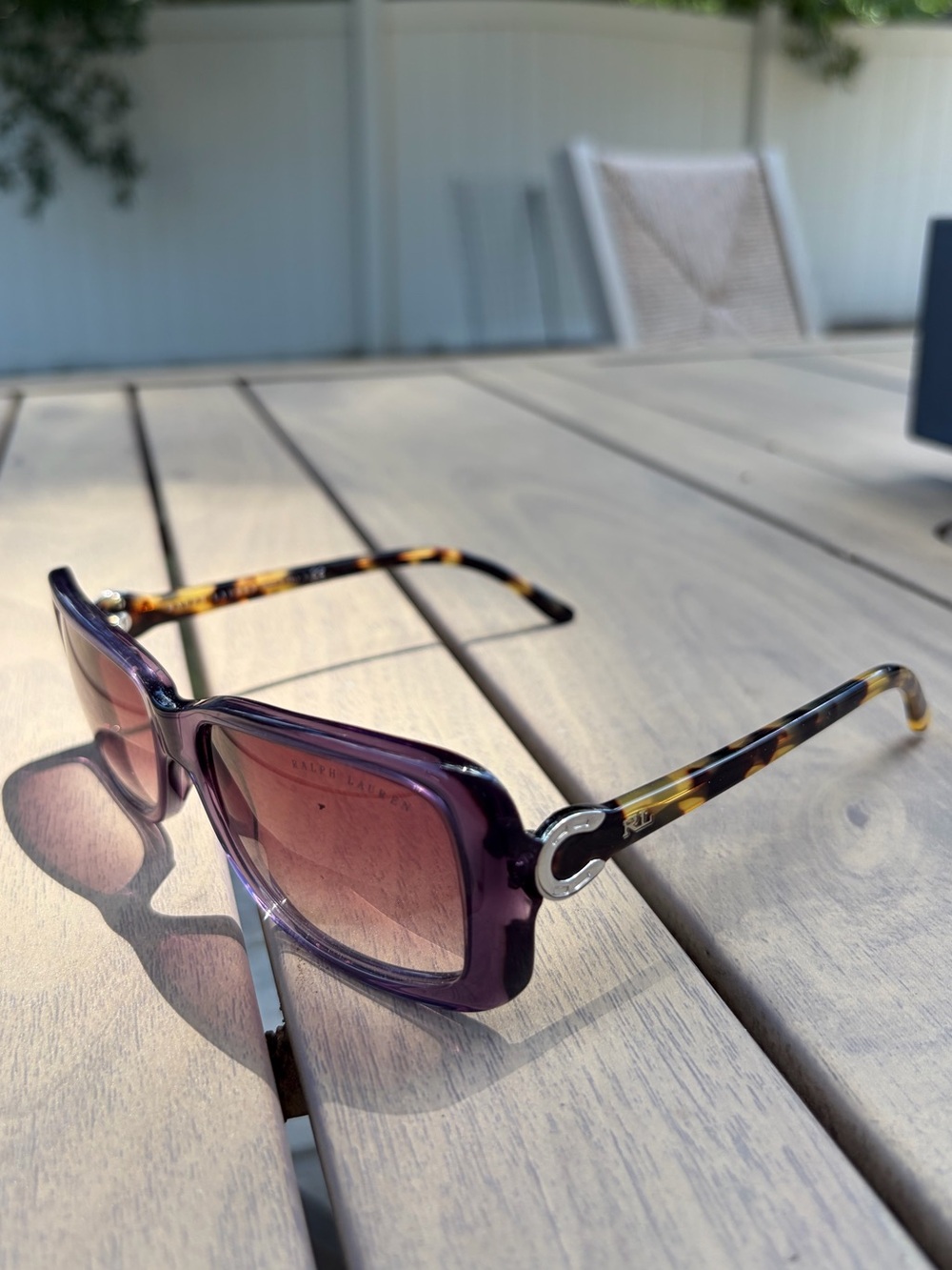 Ralph Lauren Purple Gradient Square Sunglasses with Tortoise Arms - Designer